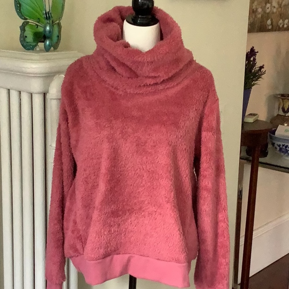 Cowl neck pink fluffy sweater
